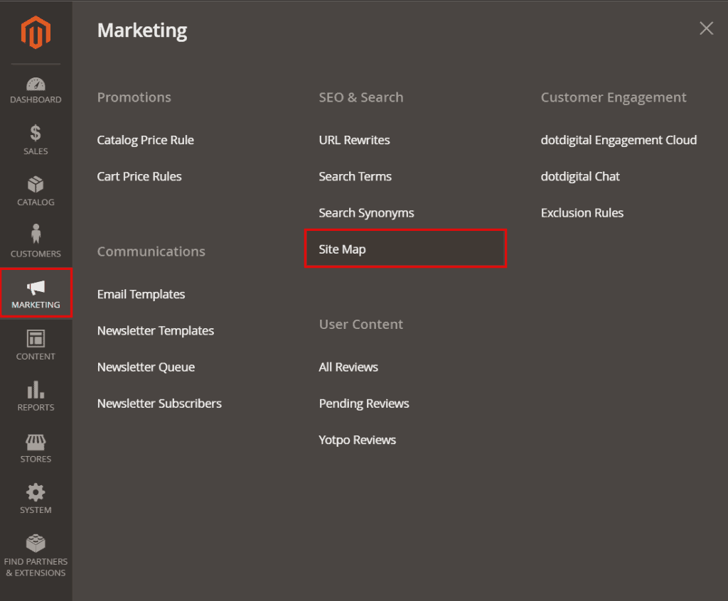 Magento Marketing Sitemap Settings