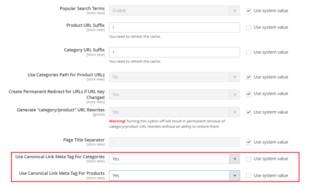 Magento Seo Use Canonical Link Meta Tag