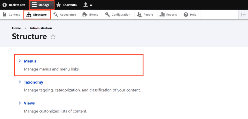 Manage Drupal Menu