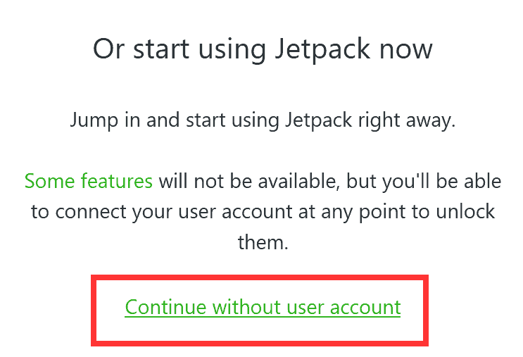Using Jetpack Without Account