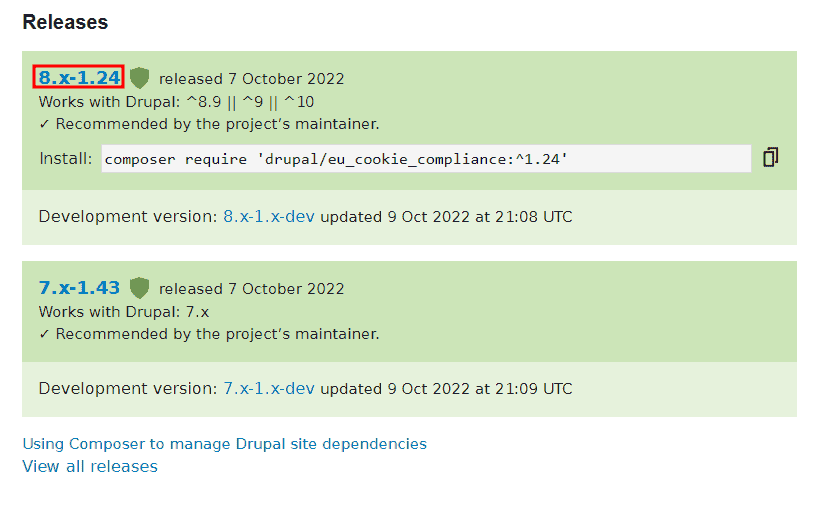 Drupal Eu Cookie Compliance Versions