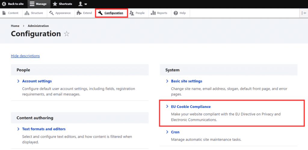 Eu Cookie Compliance Settings