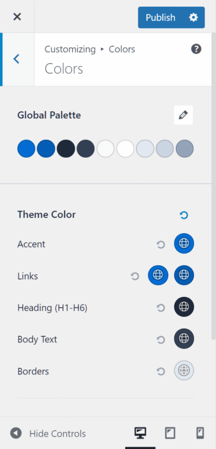 Astra Theme Customize Color Palette