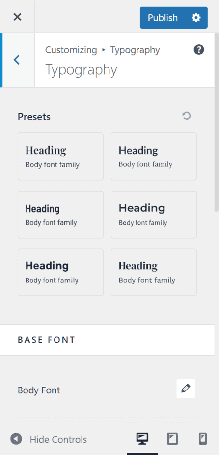 Astra Theme Customize Typography Settings