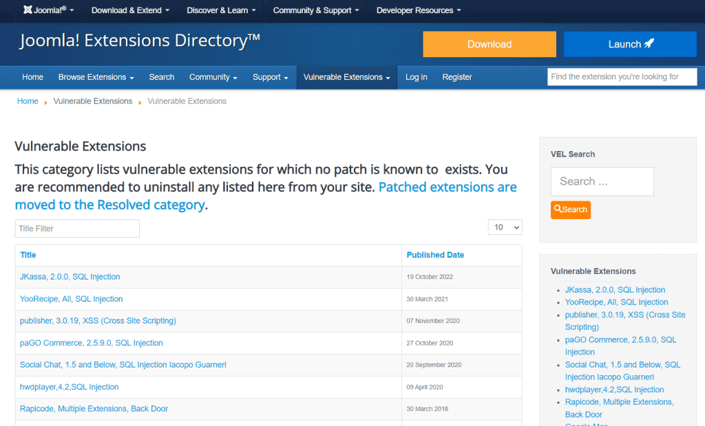 Joomla Extension Vulnerability List