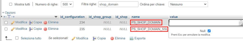 Prestashop Edit Shop Domain From Database