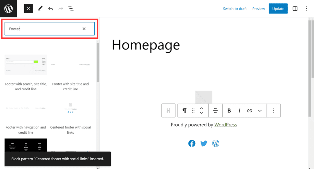 Wordpress Block Patterns Add A Footer