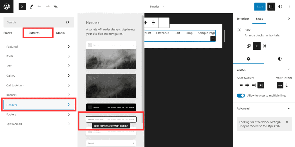 Wordpress Block Patterns Add A Header