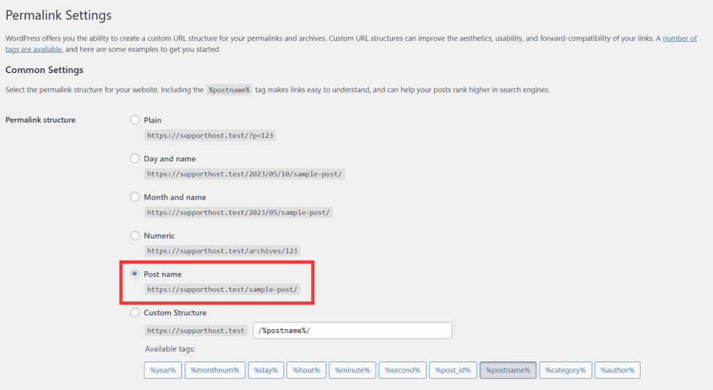 Wordpress Post Permalinks Settings