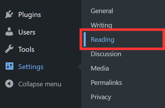 Wordpress Reading Settings