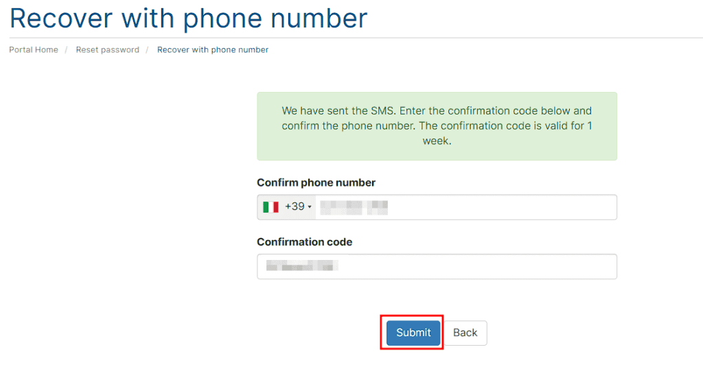 Reset Password Confirmation Code