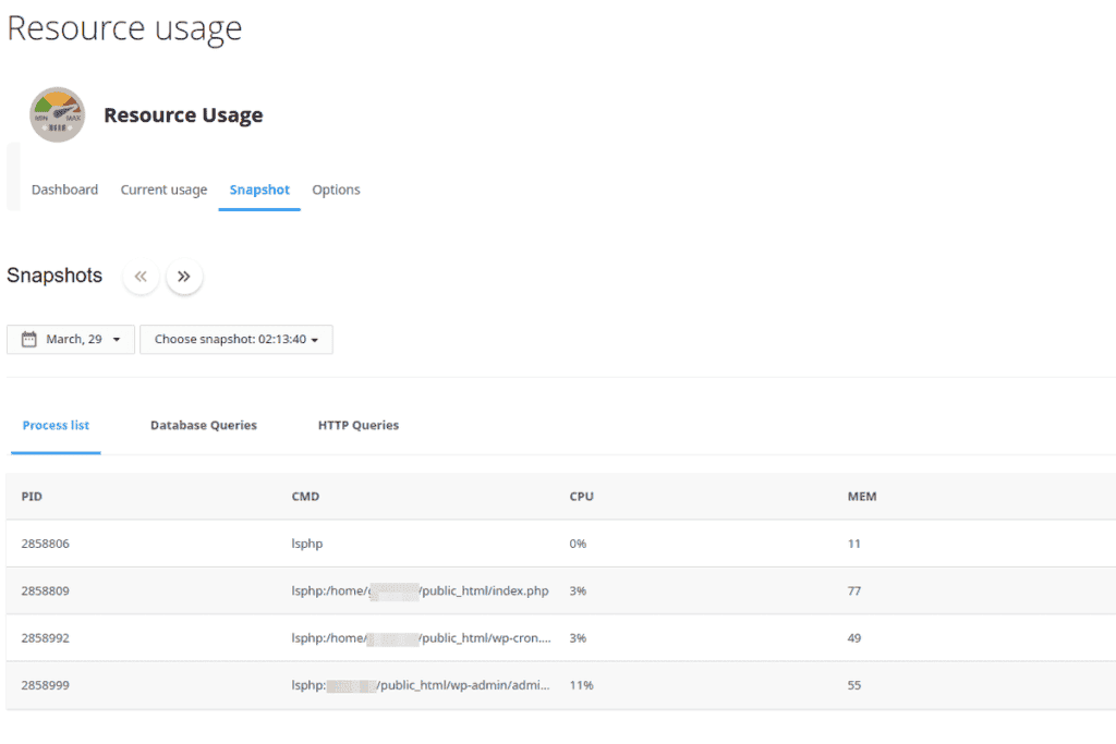 Cpanel Resource Usage Snapshots Example