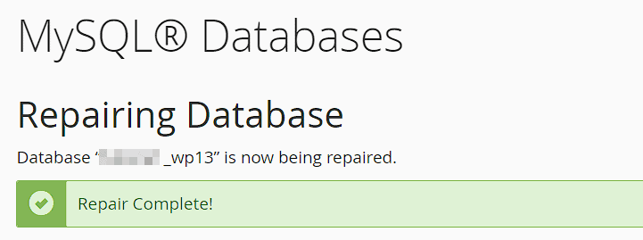 Database Repair Complete Cpanel