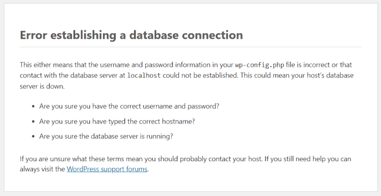 Fix the Error in Establishing a Database Connection