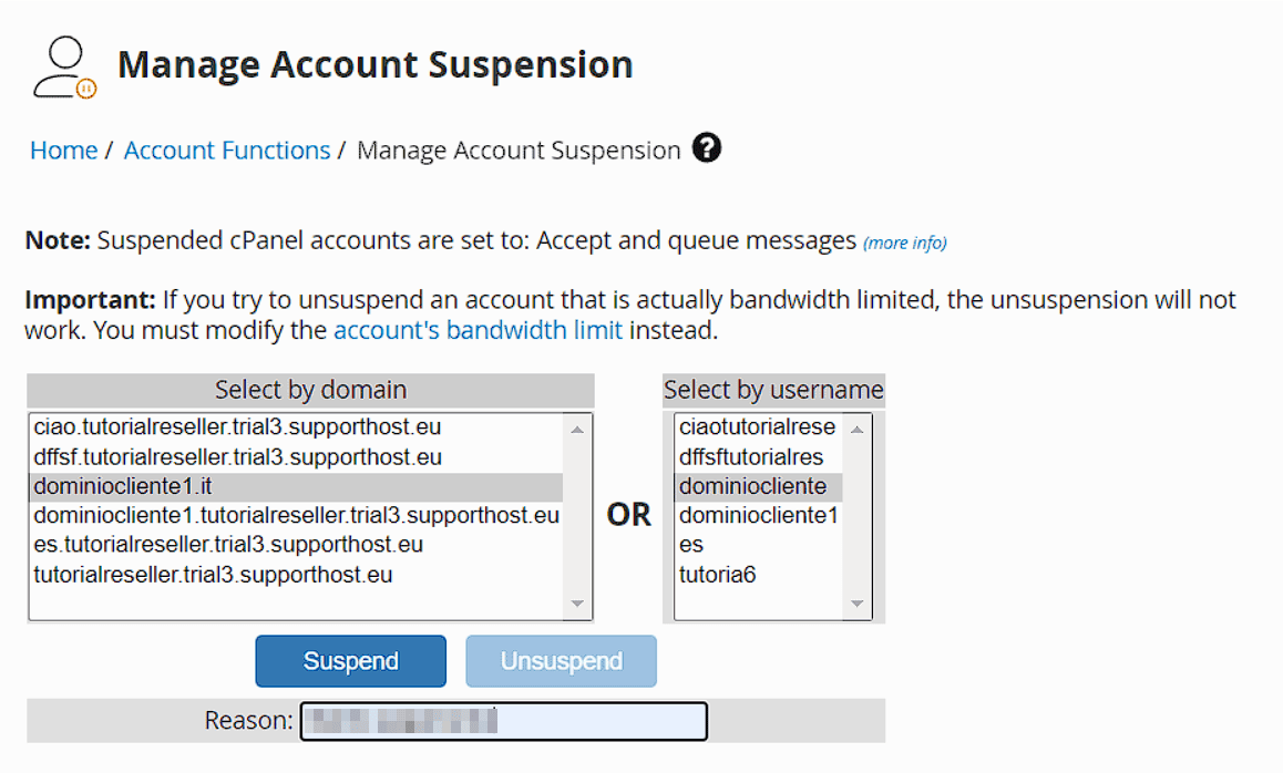 How To Use Manage Account Suspension Whm Tool