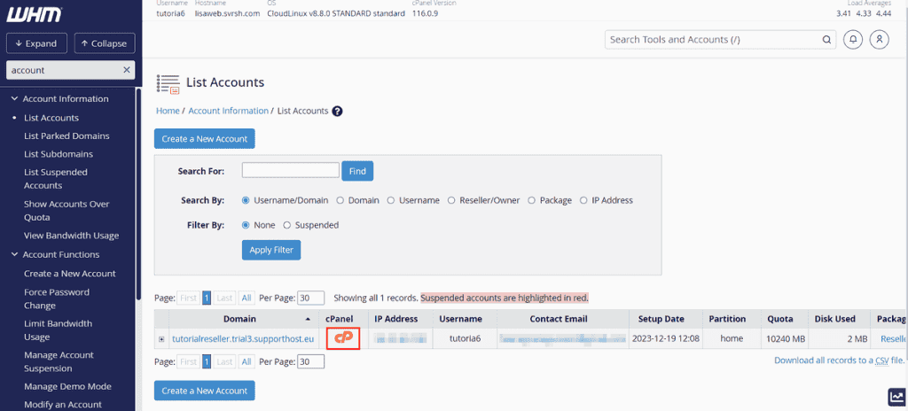 Login Cpanel Whm List Accounts