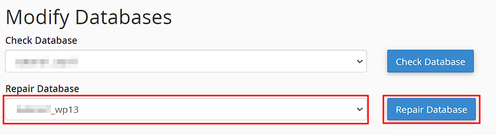 Repair Database Function Cpanel