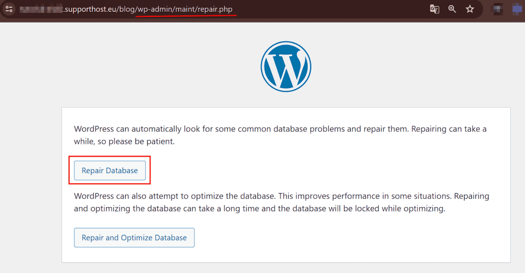 Repair Database Tool WordPress