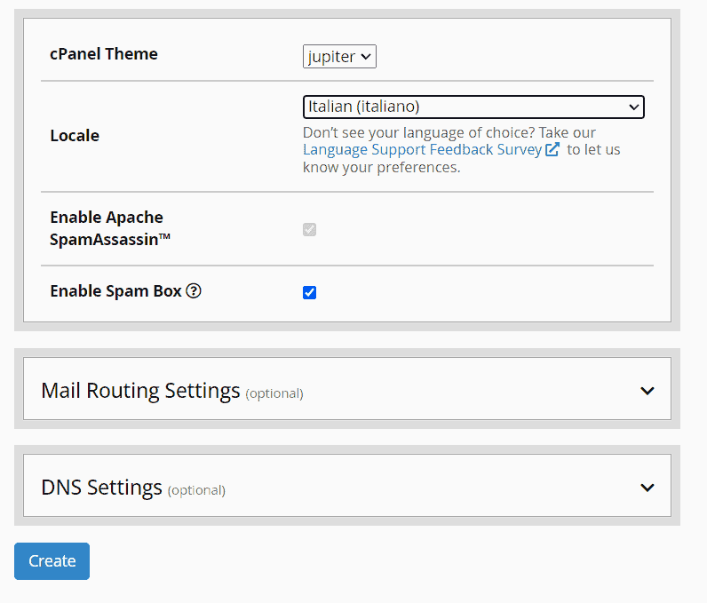 Settings Create Account Cpanel Whm