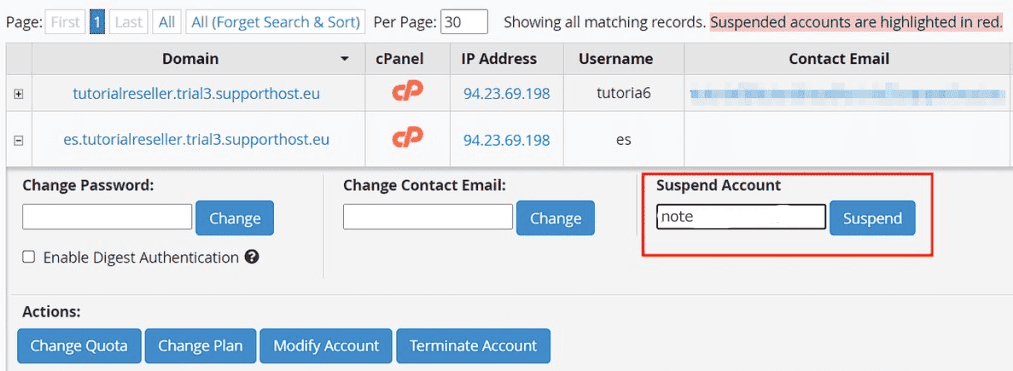 Suspend Account Cpanel Whm