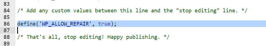 Wp Allow Repair File Wp Config WordPress