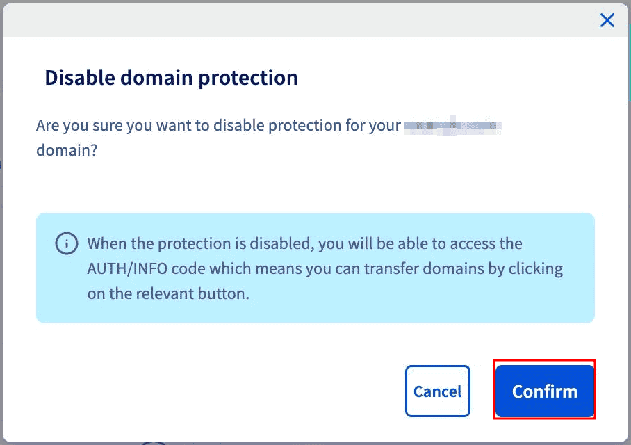 Confirm Disable Domain Protection Ovh