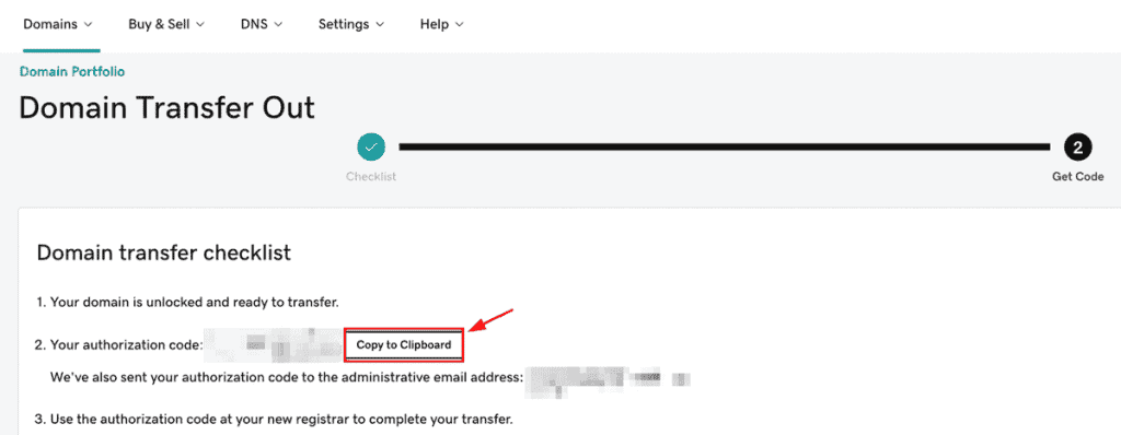 Copy Auth Code Godaddy