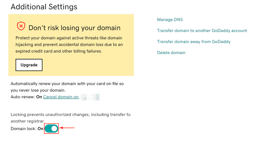 Disable Domain Lock Godaddy Step 2