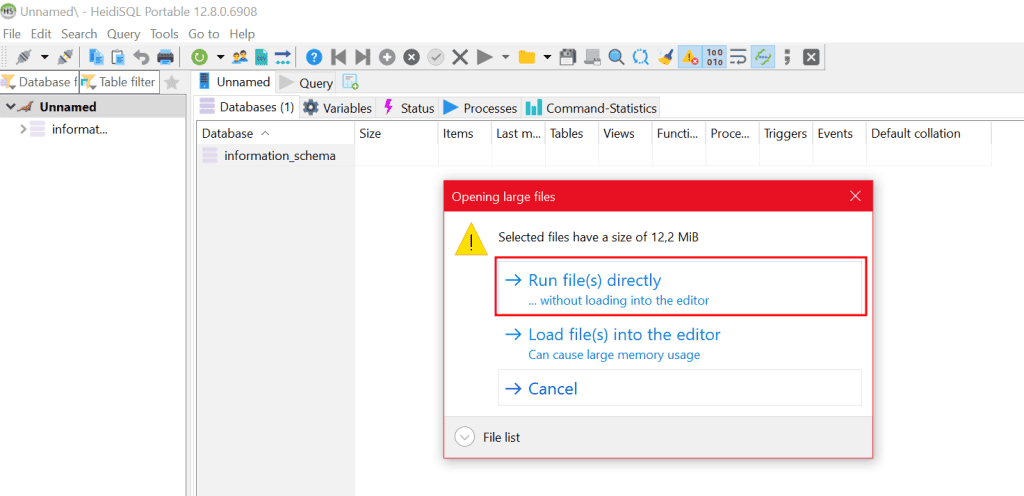 Import Large Database File Heidisql