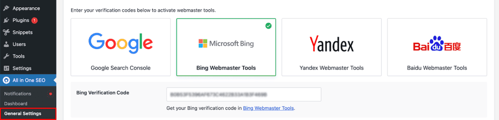 All In One SEO Bing Webmaster Tools