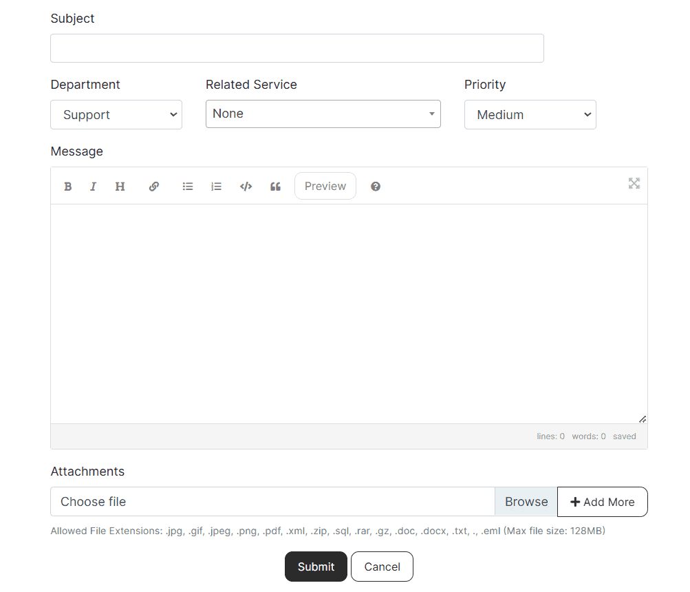 Example Submit Ticket On Supporthost