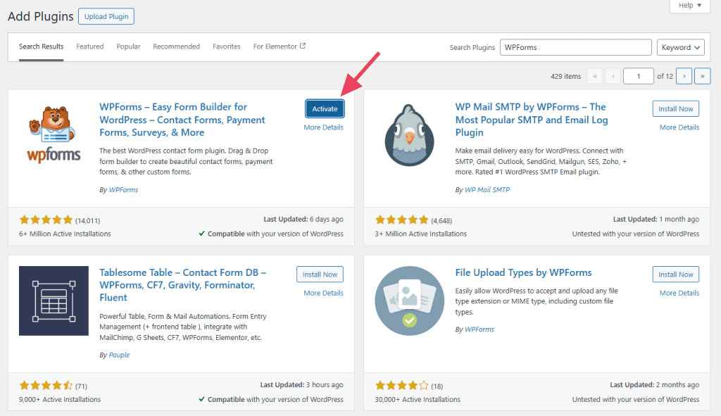 Activate Wpforms