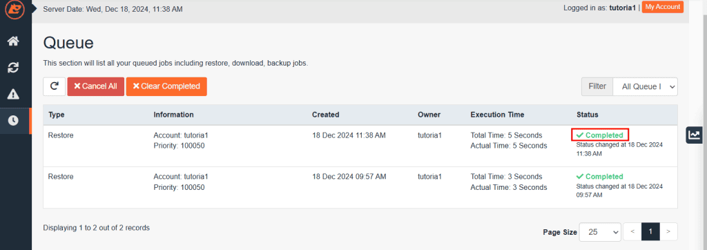 Database Restore Completed Jetbackup5