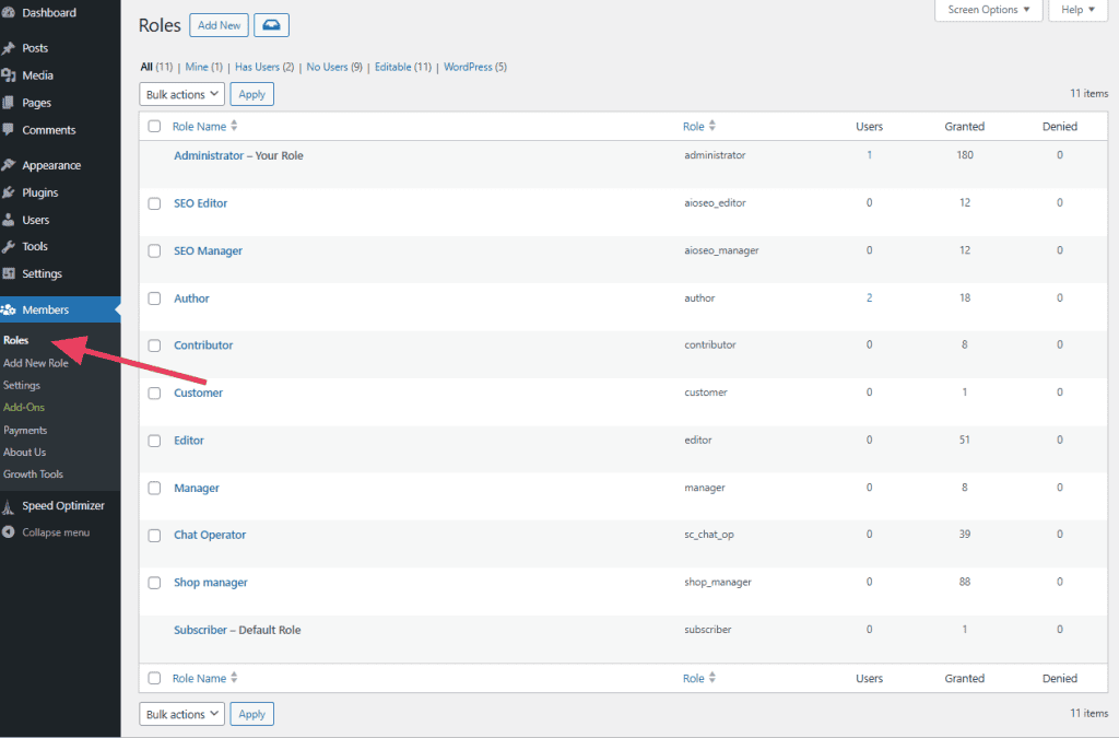 Edit Existing Roles Members