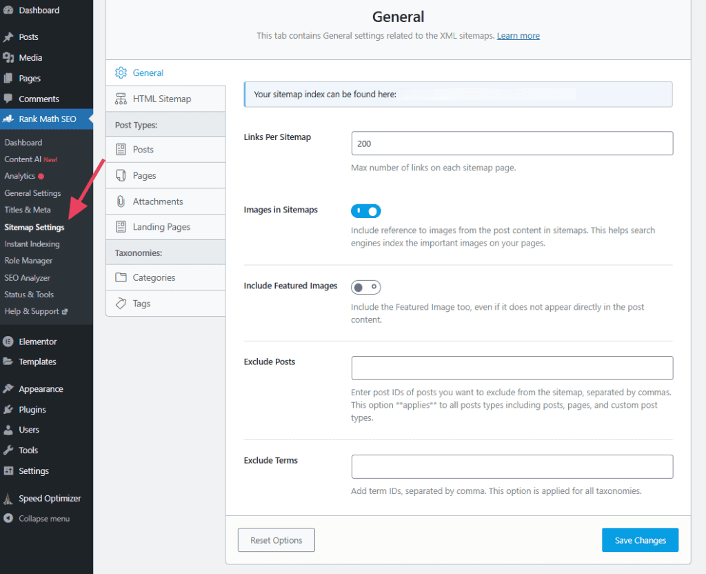 Rank Math Sitemap Settings