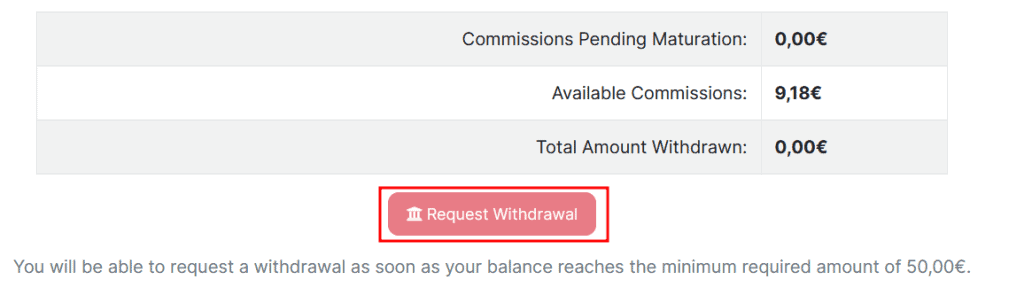 Request Withdrawal Commissions Affiliates Supporthost