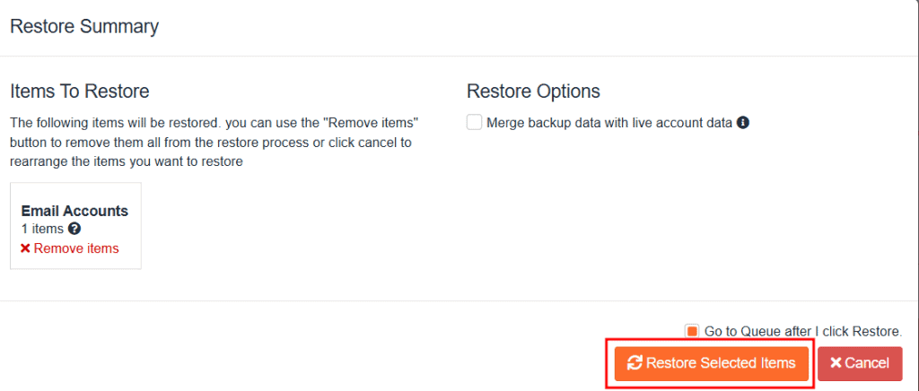 Restore Selected Items Email Account Jetbackup 5