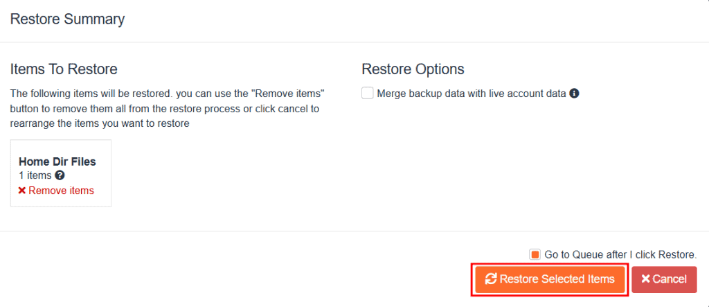 Restore Selected Items File Jetbackup 5