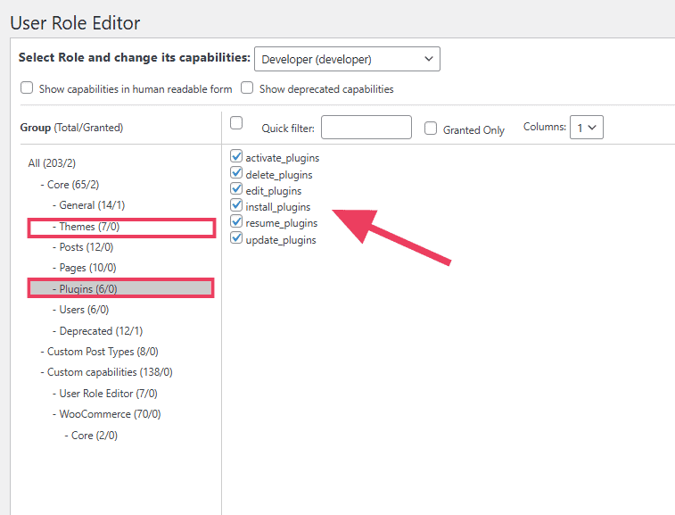 User Role Editor Change Capabilities