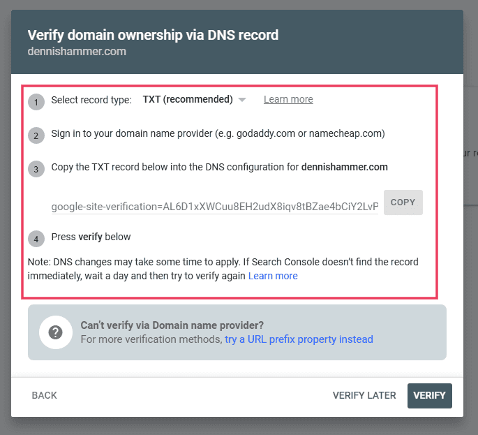 Verify Domain Ownership