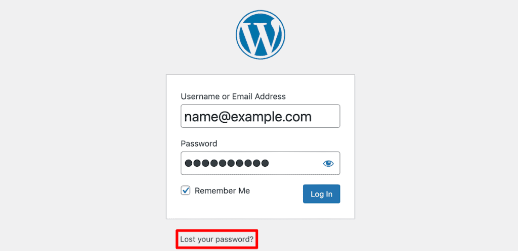 Wordpress Login Lost Password