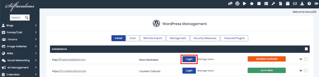 Wordpress Login Softaculuous Login