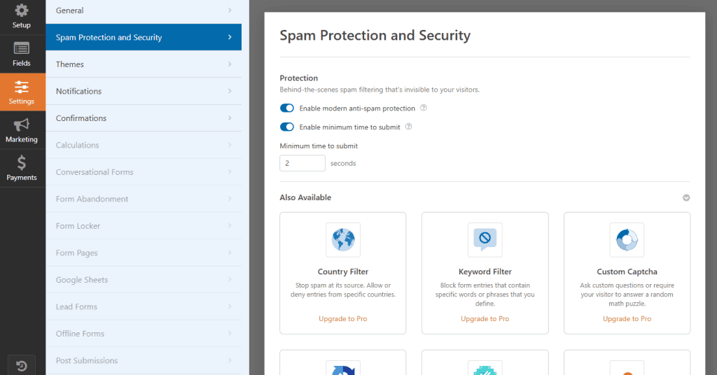 Wpform Settings Spam And Security