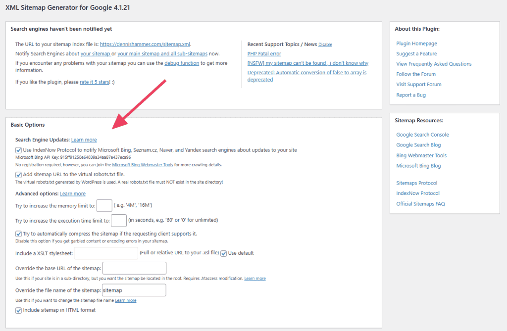 Xml Sitemap For Google Basic Settings