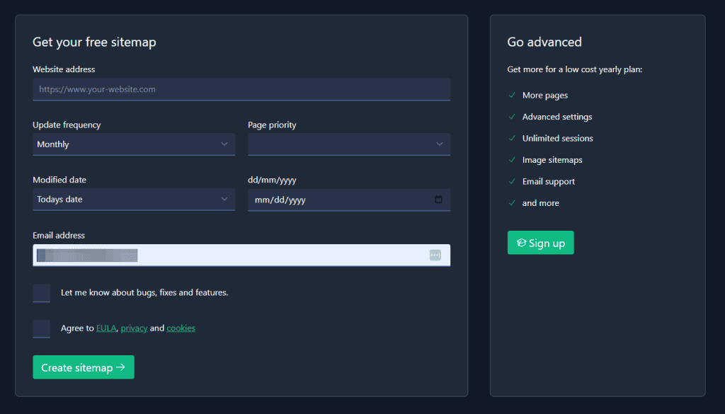 Xml Sitemap Generator Form