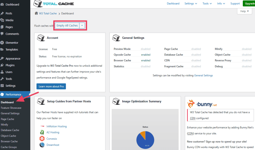 Clear WordPress Cache With W3 Total Cache