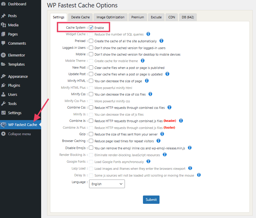 Enable Wp Fastest Cache