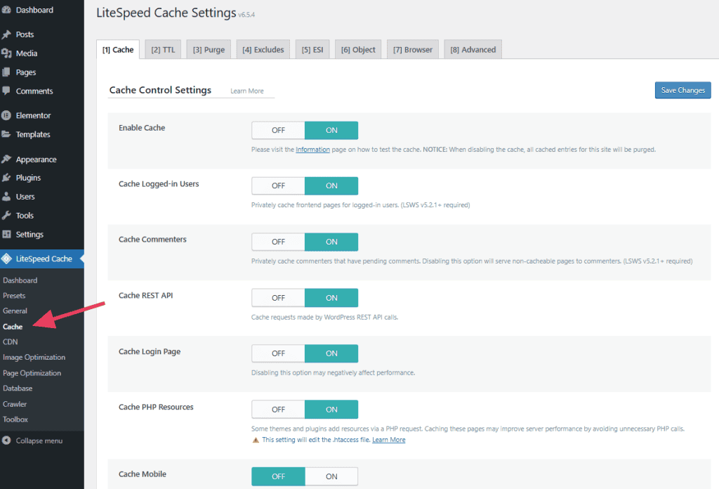 Litespeed Cache Settings