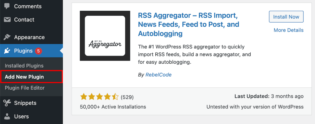 Rss Feed WordPress Install Rss Aggregator Plugin