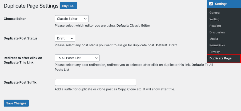 Wordpress Duplicate Page Duplicate Page Plugin Settings